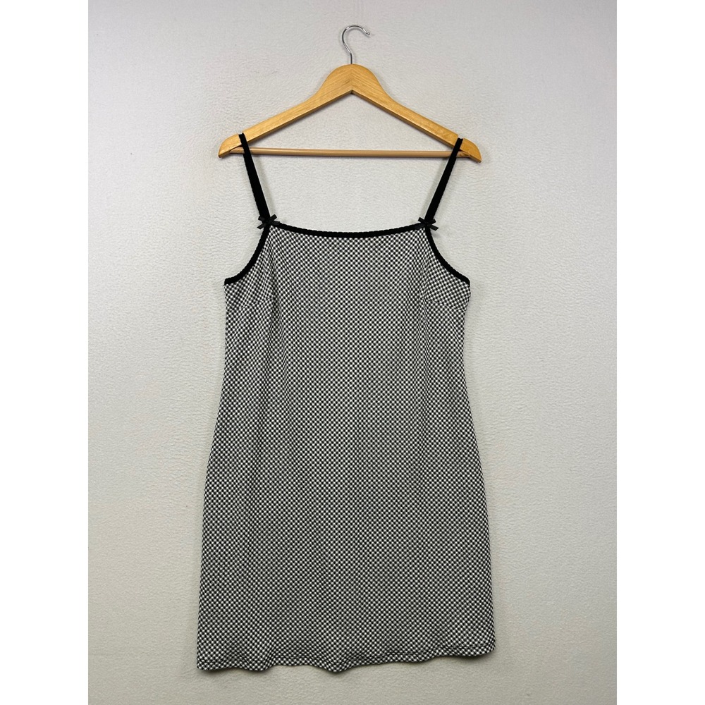 Y2K 90s Wild Fable Womens Large Black White Checkered Gingham Mini Slip Dress